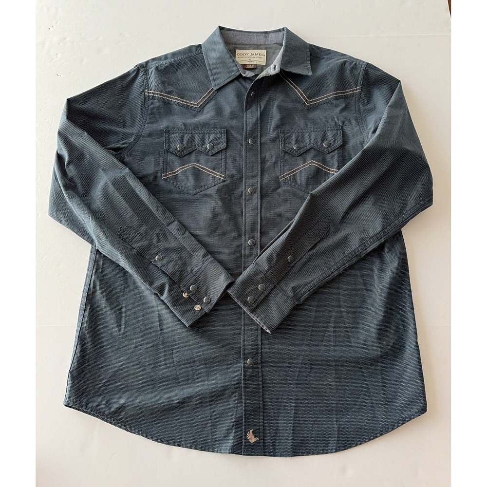 Cody James Blue Micro Polka Dot Western Pearl Snap Long Sleeve Shirt Mens Medium
